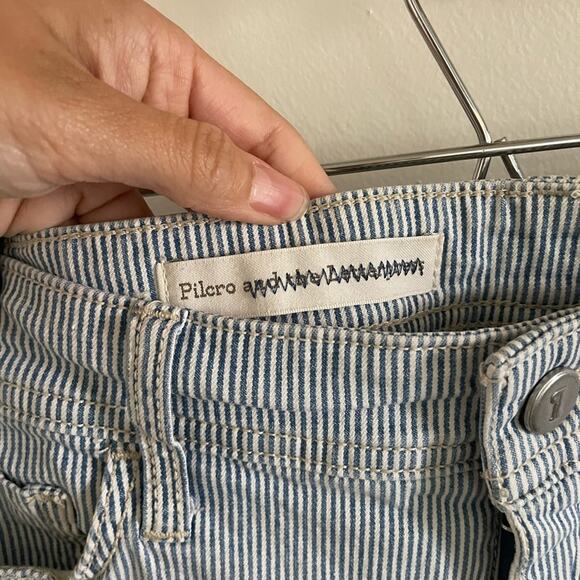 Anthropologie Shorts Women's 26 Pilcro Hyphen Blue Stripes High Rise Denim - Picture 3 of 6